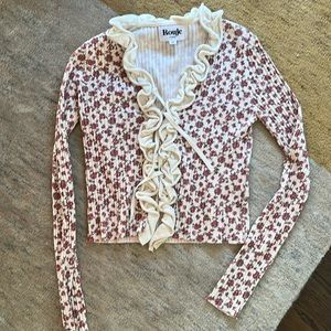 NWOT Rouje Paris floral paisley roses tie front cardigan top blouse Gegene 34/XS